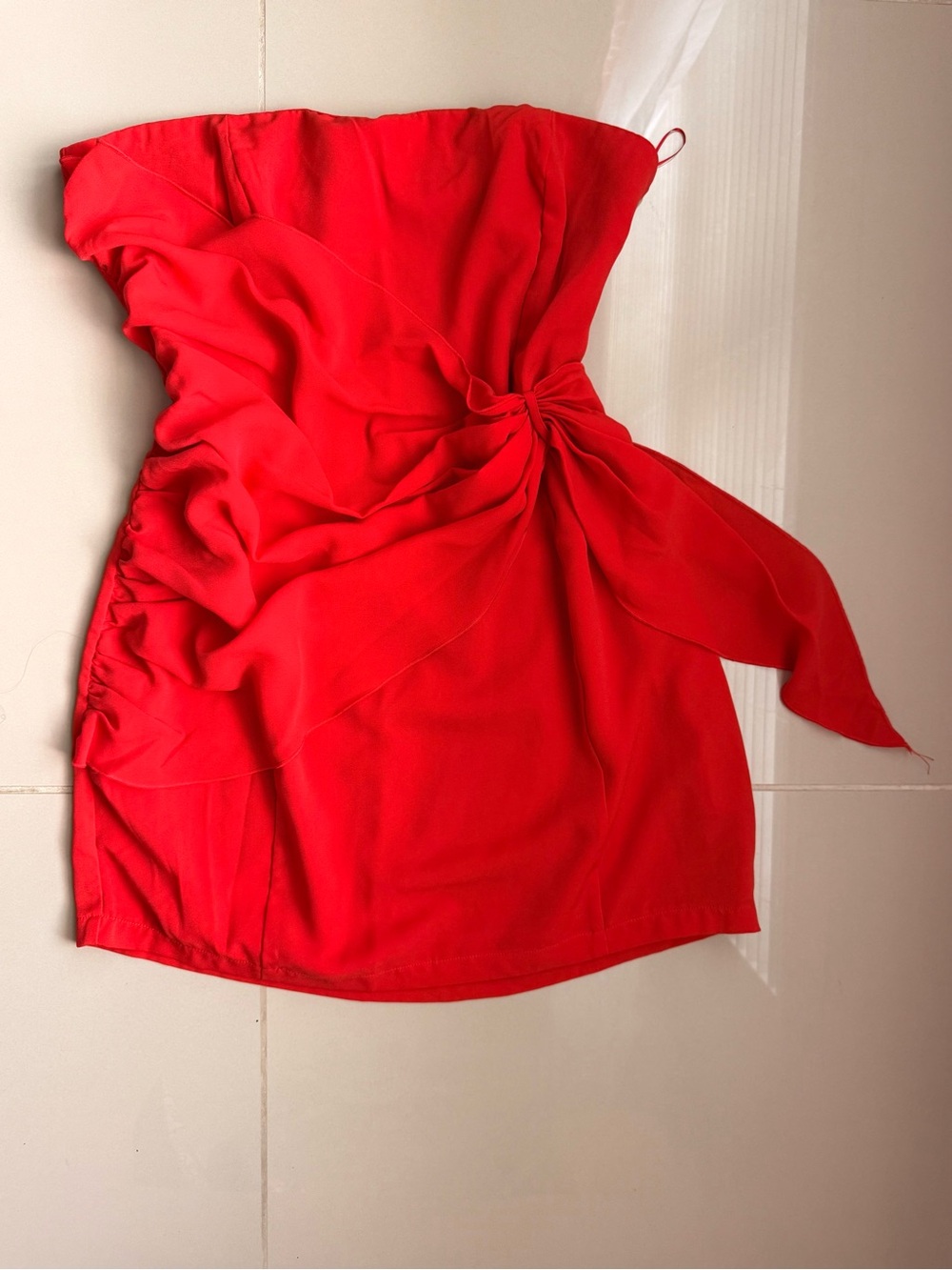 Superdown Red Strapless Mini Dress with Side Tie Drape Detail Size XL